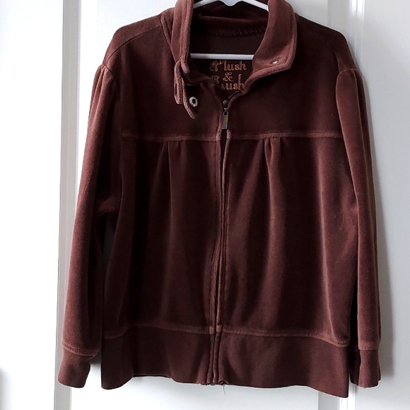 Plush & Lush long sleeve jacket brown w/ zipper & snaps measurements in descript - Picture 1 of 11